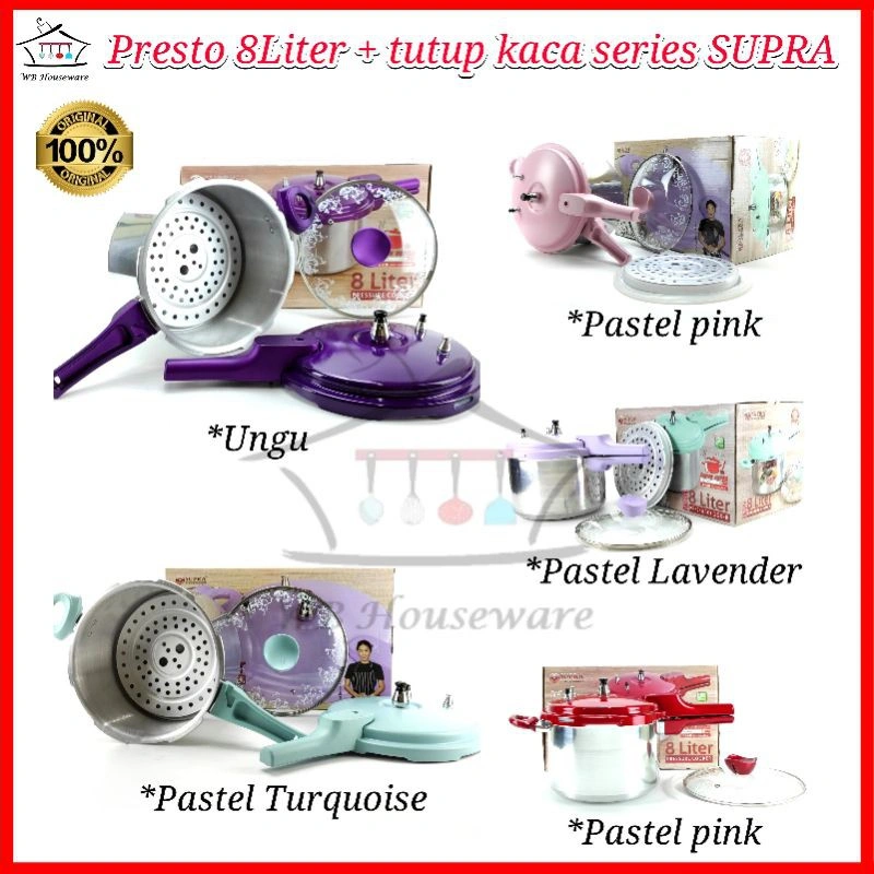 panci presto 8Liter SUPRA + tutup kaca / pressure cooker / pengukus / kukusan