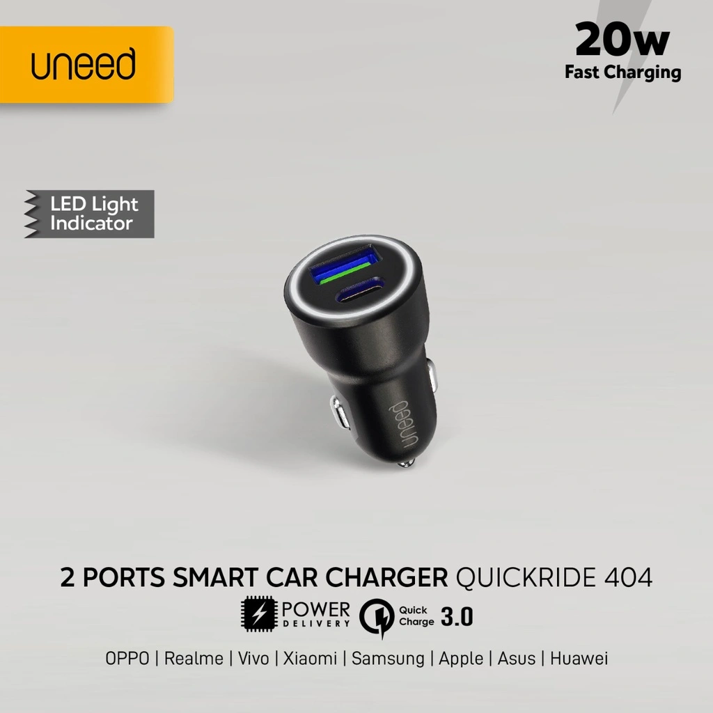 Uneed Dual Port Car Charger Mobil 20W QC PD - UCC404