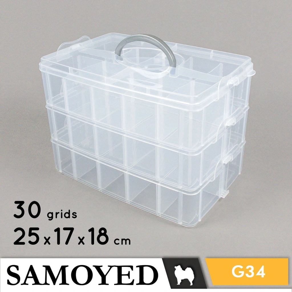 SAMOYED STBX-G34 Tempat / Kotak Plastik Penyimpanan Serba Guna 3 Lapis 30 Sekat / Grids / Plastic Storage / Container / Organizer Box (Aksesoris / Pernak-Pernik / Kosmetik / Perhiasan / Alat Tulis / Perlengkapan / Peralatan Seni / Gambar / Lukis / Jahit)