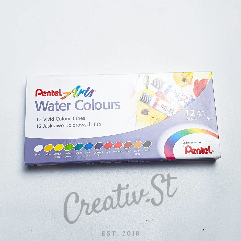 PENTEL Water Color Cat Air 12 Warna Set Paint Lukis Watercolor