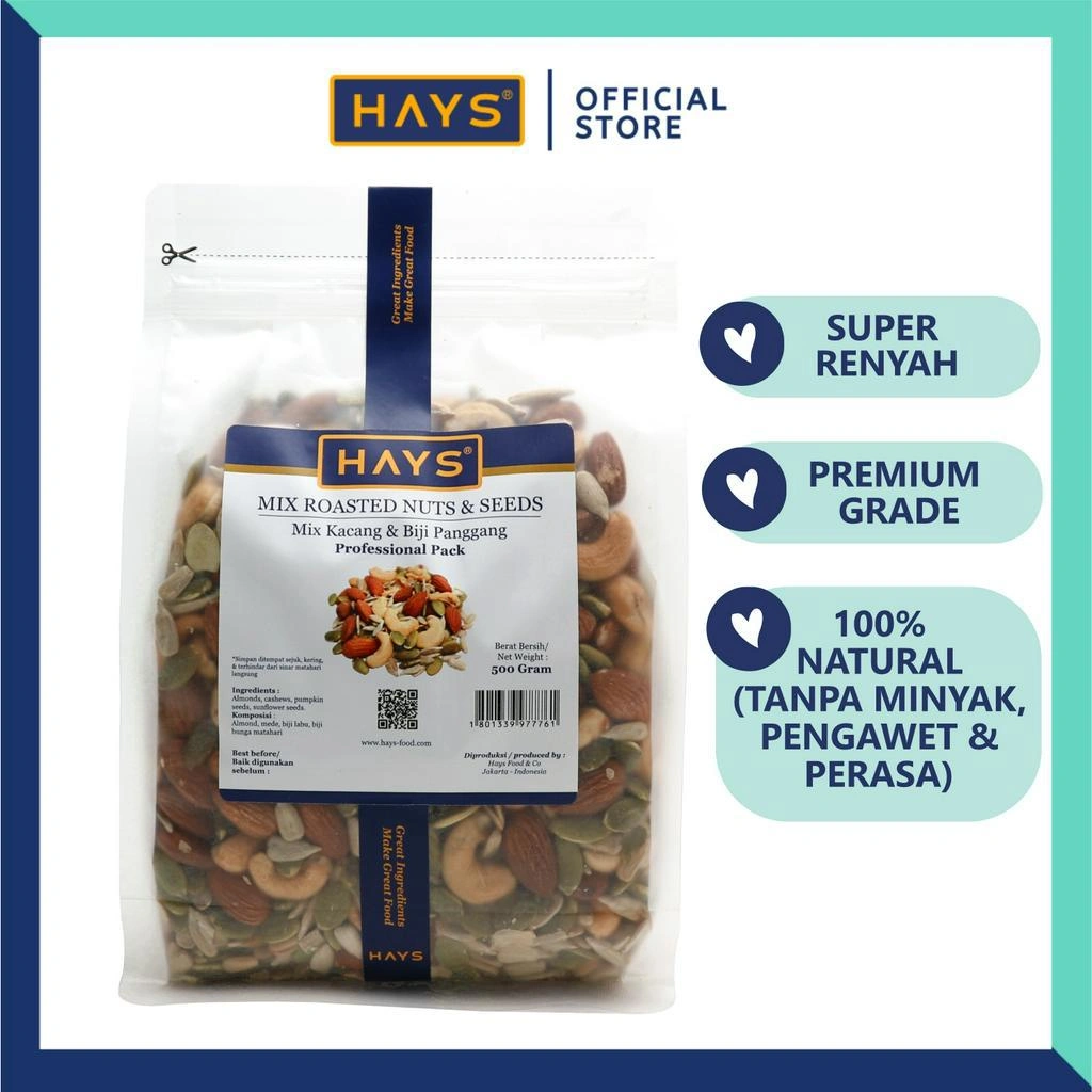 Mix Roasted Nuts & Seeds 500 GRAM Almond Mede/Mete Pumpkin Sunflower panggang /Mix kacang panggang / Mix kuaci kwaci HAYS