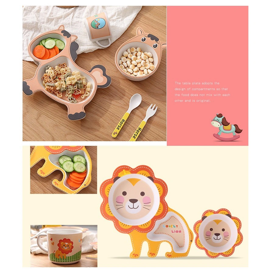 [LOGU] Bamboo kids set, Piring mangkok bambu 3D anak, peralatan makan anak set bahan bambu kartun