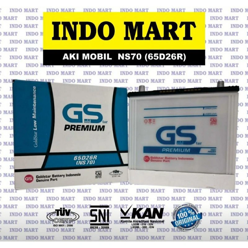 Aki Mobil Toyota Kijang Kapsul Isuzu Panther Elf PREMIUM ORIGINAL NS70 65D26R Aki Basah 12V 65Ah (GS NS70)