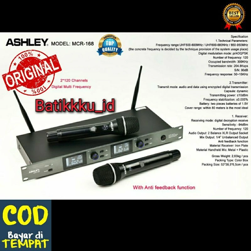 MIC WIRELESS ASHLEY MCR 168 MCR168 ORIGINAL WITH ANTI FEEDBACK FUNCTION 3 WARNA