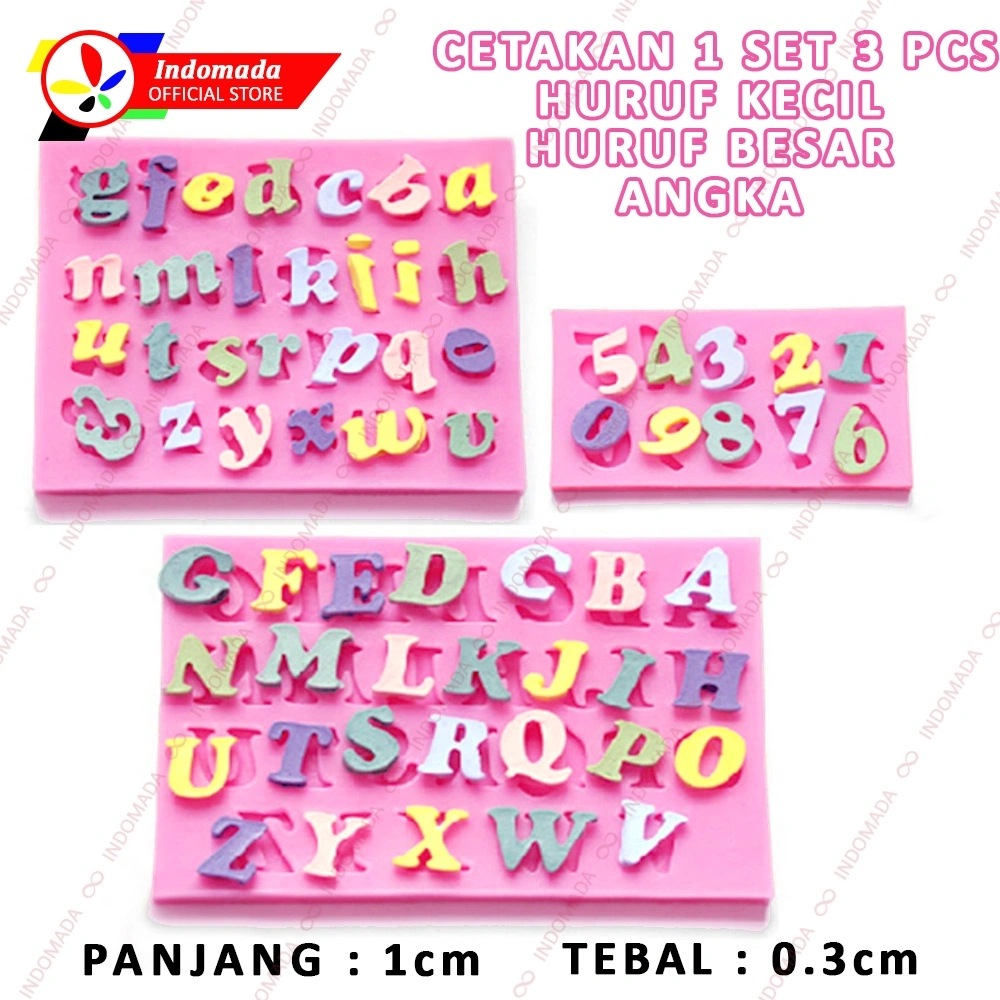 Indomada Cetakan Fondant Silikon Huruf Besar Kecil Angka 1 Set 3 pcs Coklat Dekorasi Kue Cake Puding Alphabet Letter Cake Kue Number Silicone Mold Dekorasi Hias Kue