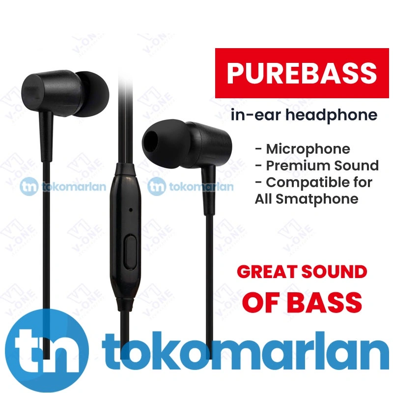 Headset Bass Earphone Purebass + Mic Smartphone Jack 3.5mm For Samsung Infinix Xiaomi Redmi Oppo Realme Vivo Lenovo Advan Evercoss