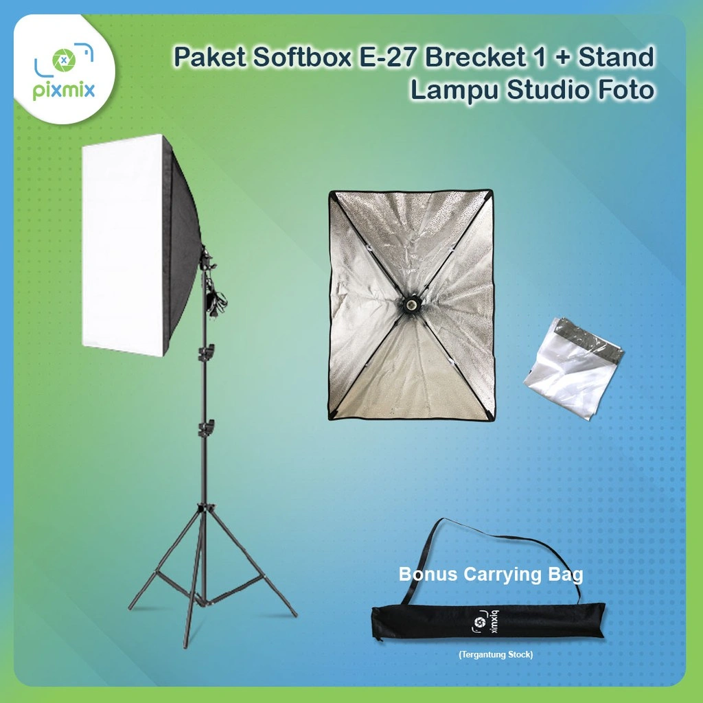 Paket Softbox E-27 Bracket 1 + Stand | Lampu Studio Foto