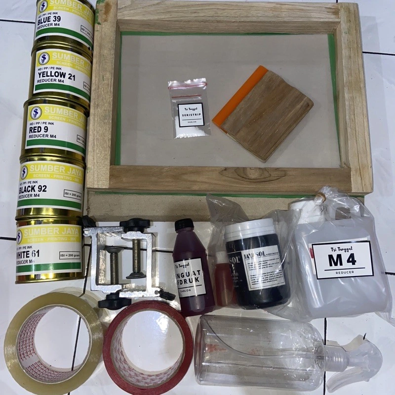 PAKET USAHA SABLON PREMIUM PLASTIK - Terbaik Bundle Alat Bahan Kemasan Gelas Bowl Mangkok Plastic Bungkus Bungkusan Mika Glass Peralatan Perlengkapan Prakarya Kerajinan Craft Crafting Art Seni Kesenian Kertakes Dapur Kitchen Home Stuff Tools Cat Paint
