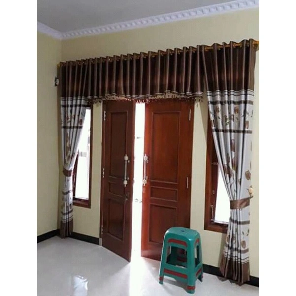 Gorden Paket 1 Set Dan Poni Untuk Jendela Pintu Motif Tulip Poni Loster Atas Pintu Gorden Import