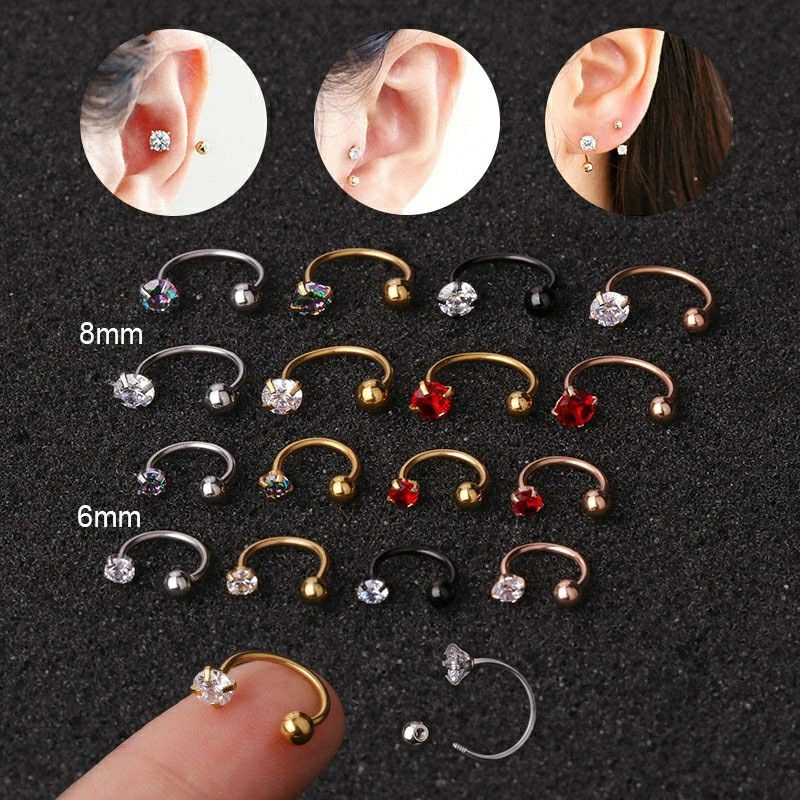 1PCS Anting Piercing EarLobe U Helix Tragus  Stainless Steel 6mm dan 8mm Piercing Body Jewelry