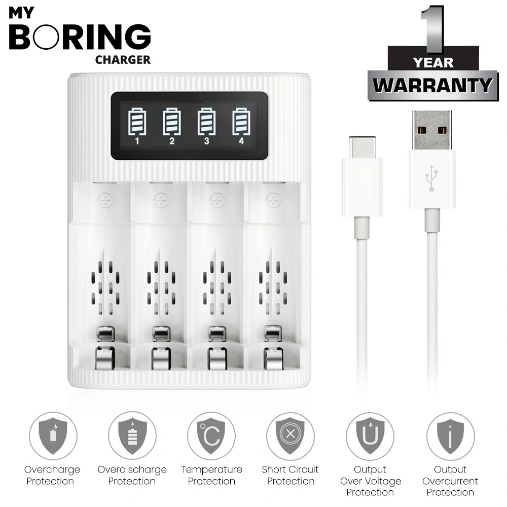 MY BORING Smart Quick Charger AA AAA Ni-MH Rechargeable Battery Charger 2A USB 4-Slot