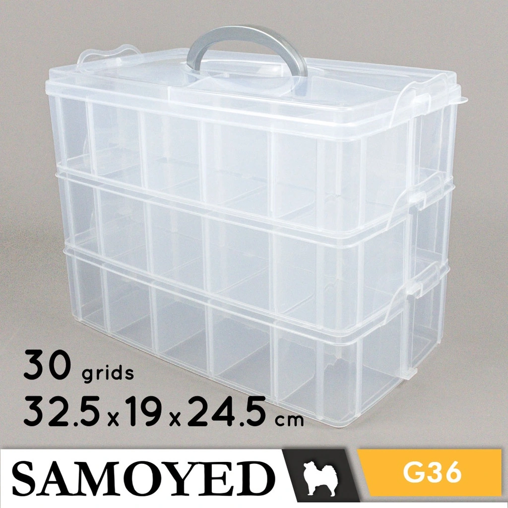 SAMOYED STBX-G36 Tempat / Kotak Plastik Penyimpanan Serba Guna 3 Lapis 30 Sekat / Grids / Plastic Storage / Container / Organizer Box (Aksesoris / Pernak-Pernik / Kosmetik / Perhiasan / Alat Tulis / Perlengkapan / Peralatan Seni / Gambar / Lukis / Jahit)