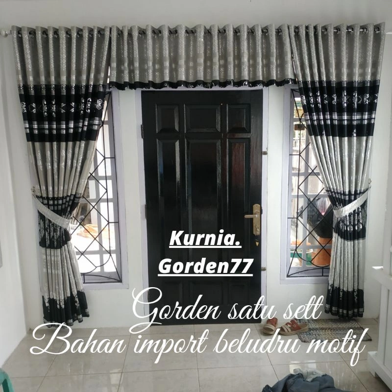Gorden Satu Set Jendela dan Pintu Murah import Motif Polos Poni Atas Pintu