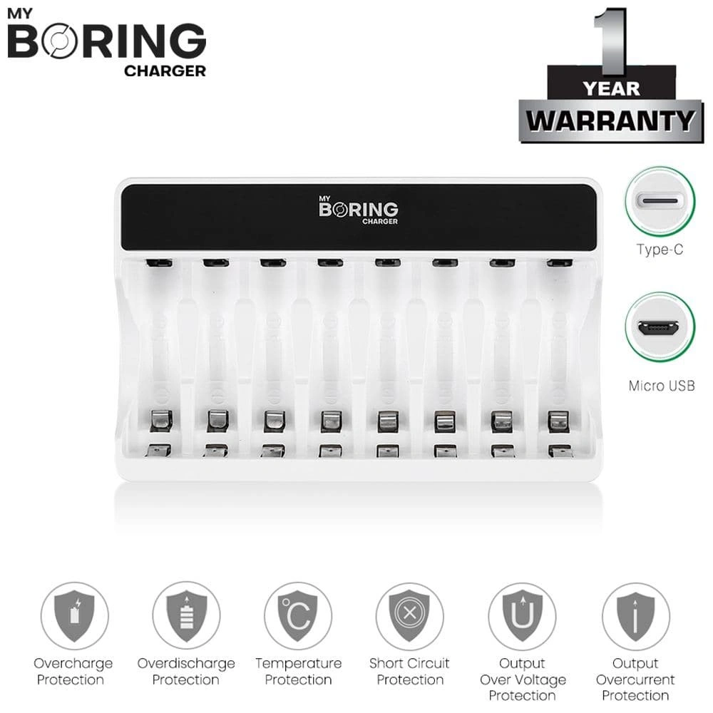 MY BORING Smart Quick Charger AA AAA Ni-MH Rechargeable Battery Charger 2A USB 8-Slot