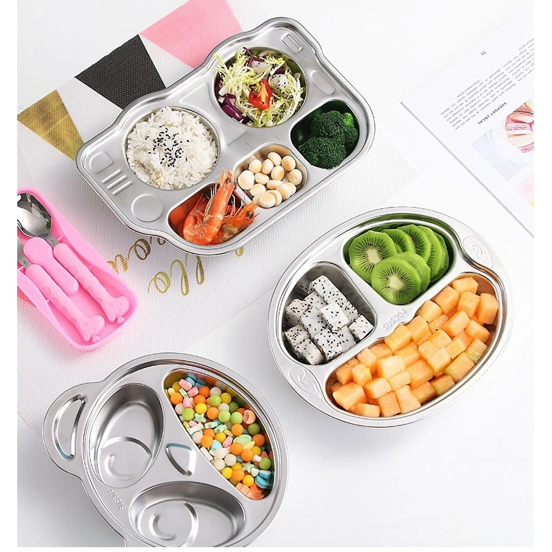 [LOGU] Piring makan sekat stainless anak, piring makan stainless steel karakter lucu anak