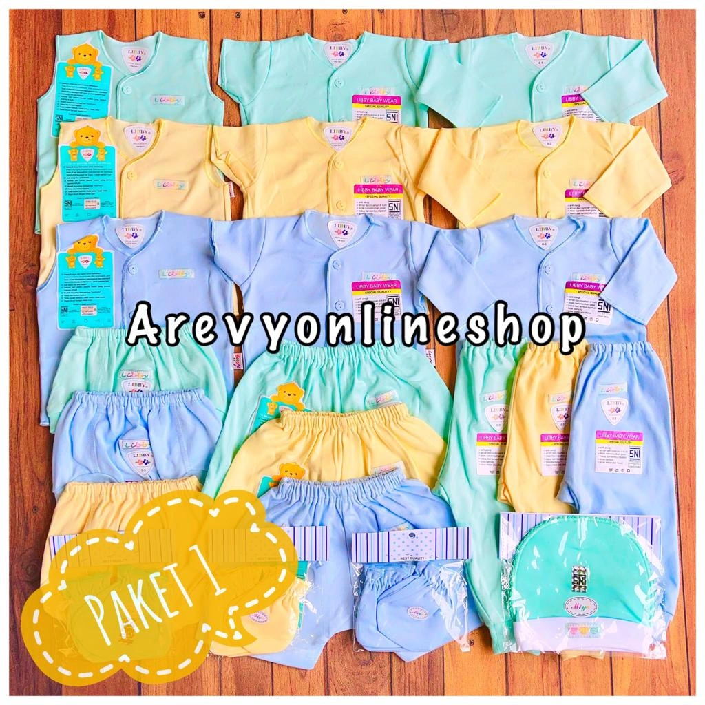 Paket Baju Bayi Newborn Libby & Miyo 0-6M Polos Warna Isi 31 Pcs Perlengkapan Bayi Newborn Kado Baby