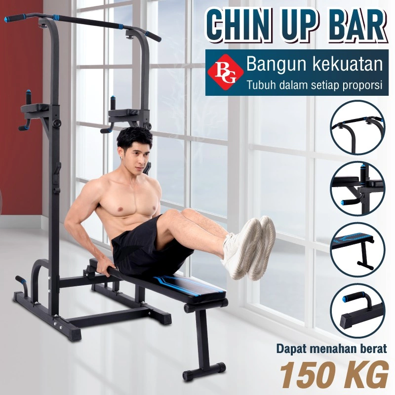 BG SPORT Pull Up Bar Station Chin Up Multifungsi Alat Fitness Rumah Warna Black Kokoh