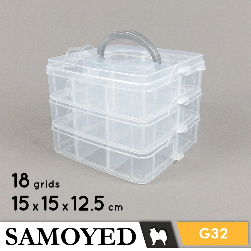 SAMOYED STBX-G32 Tempat / Kotak Plastik Penyimpanan Serba Guna 3 Lapis 18 Sekat / Grids / Plastic Storage / Container / Organizer Box (Aksesoris / Pernak-Pernik / Kosmetik / Perhiasan / Alat Tulis / Perlengkapan / Peralatan Seni / Gambar / Lukis / Jahit)