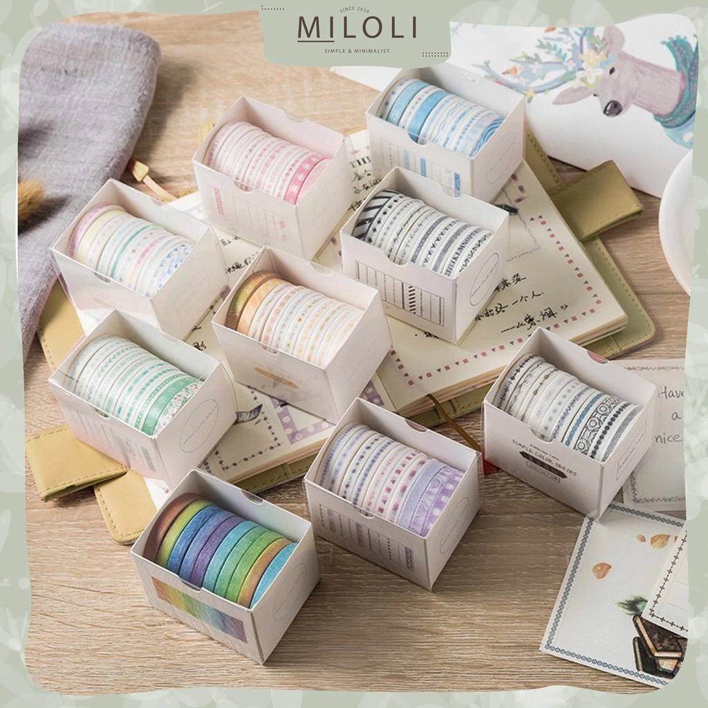 [MILOLI] 10 Rolls Simple Abstract Washi Tape Deco Masking Tape Selotip Jurnal DIY Scrapbook - A0003
