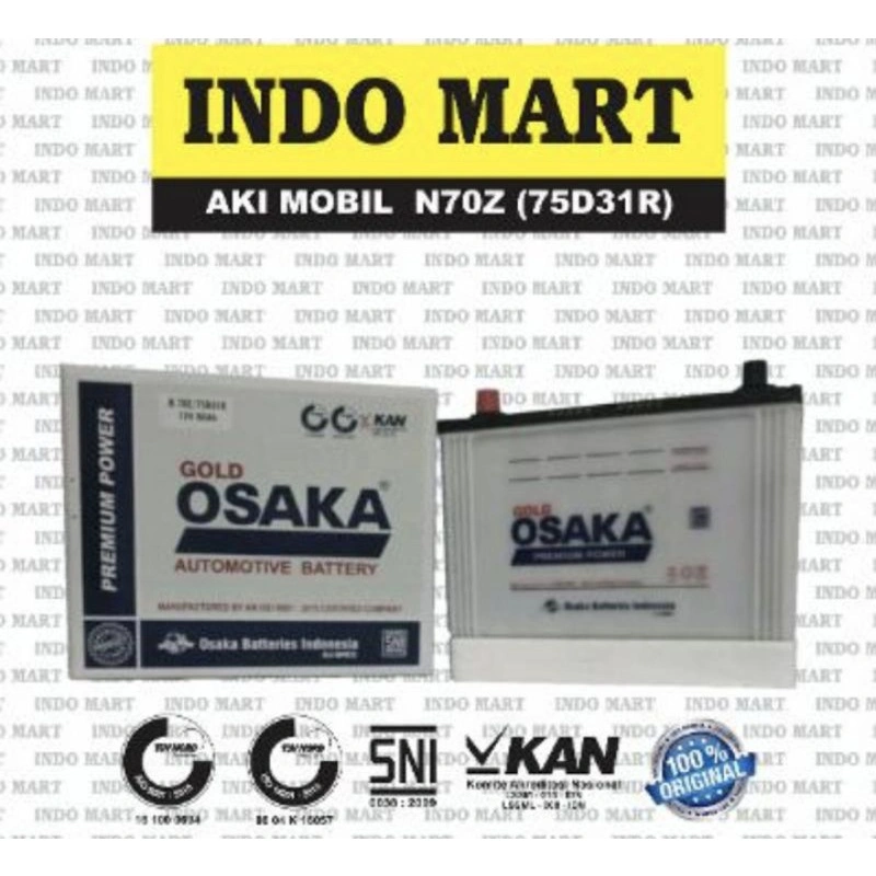 Aki Mobil Chevrolet Captiva Diesel Nissan Cedric Isuzu Elf Pajero Kuda L-300 Diesel N70Z 12V 75Ah (OSAKA NS70Z)