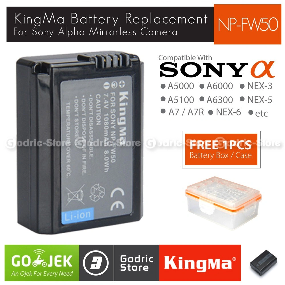 Kingma Baterai NP-FW50 Sony Alpha Battery A7R A7S A5000 A5100 A6000 A6300 A6400 NEX-7 NEX-6 Etc