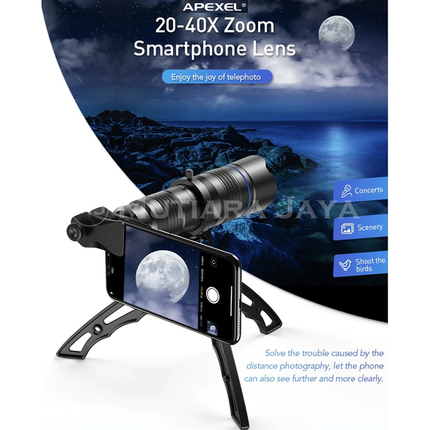 APEXEL Lensa Tele Smartphone Handphone 20 - 40X Zoom Lens Telephoto Tripod