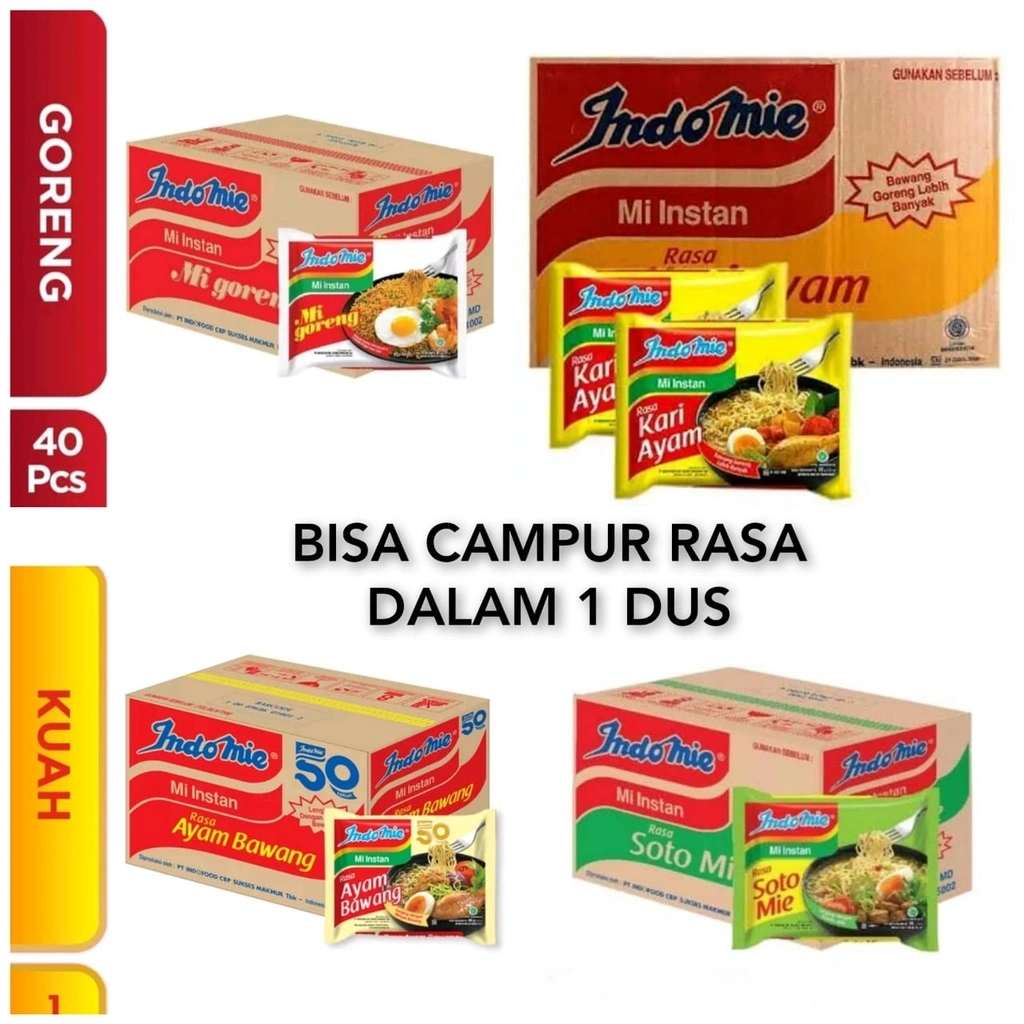 SB Collection Indomie Goreng , Indomie Soto , Indomie Ayam Bawang, Kari 1 karton / 1 Dus isi 40 Pcs(indomie ) 24 pcs(sarimi isi 2) / Bisa Campur