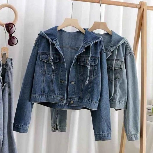 AMELO - JAKET JEANS WANITA  ARASHI  OUTWEAR NAGITA HODIE CROP OVERSIZE KOREA STYLE