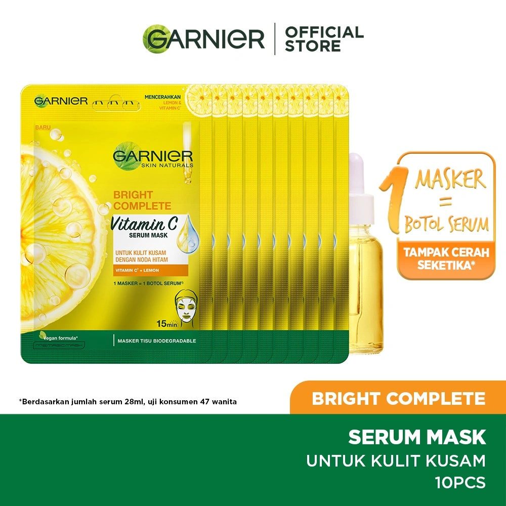 GARNIER Vitamin C Serum Masker Wajah Bright Complete 10 Pcs Lebih Hemat skincare