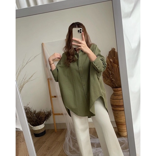 Neves Oversized Shirt | Fashion Kemeja Basic Oversized Atasan Lengan Panjang | Blouse Wanita | Atasan Wanita | Outer Nyaman Kemeja Kantor Kuliah Adem Best Seller | Kemeja Murah Meriah