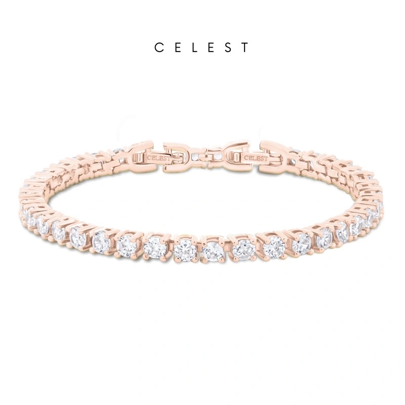 Celest - Crux Rose Gold Tennis Bracelet Jewelry (Adjustable) | Gelang Emas Asli 18K Bersertifikat | Perhiasan Lapis Emas 18 Karat Gold Plated | Kado Aksesoris Pernikahan Anniversary Ulang Tahun | Gift Box Mewah
