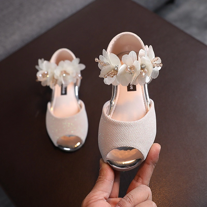 Fashion Gaya Korea Bayi Perempuan Peep-toe Sandal Bunga Tali Sol Lembut Anti Licin Anak-anak Putri Sepatu Kulit 2-8 Tahun