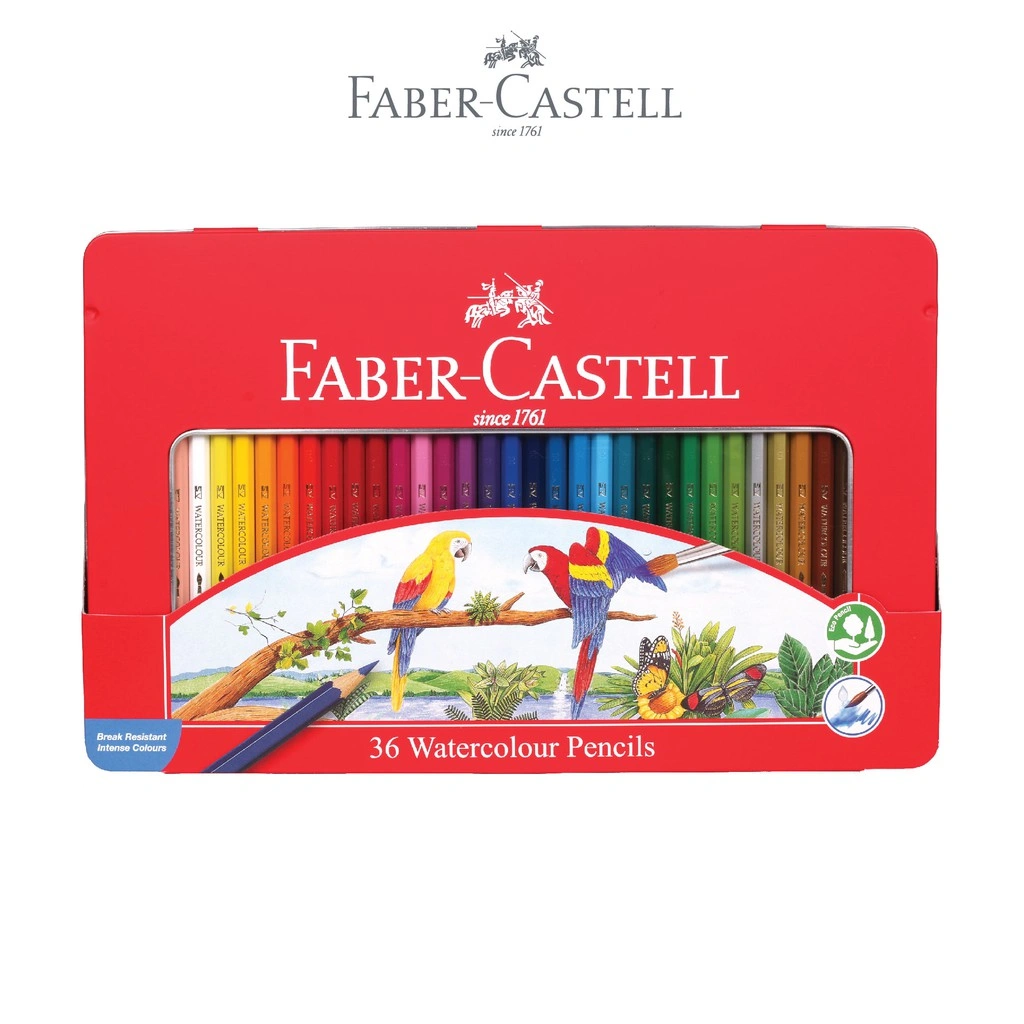 Faber-Castell Pensil Warna Watercolour Pencils 36 Panjang Kemasan Kaleng Free Kuas Warna