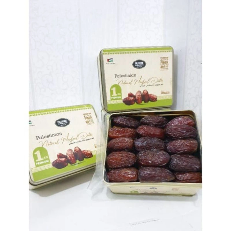 Kurma Medjool Palestina Jumbo Grade A 1kg / Original Palestine Dates//Kemasan Kaleng Premium