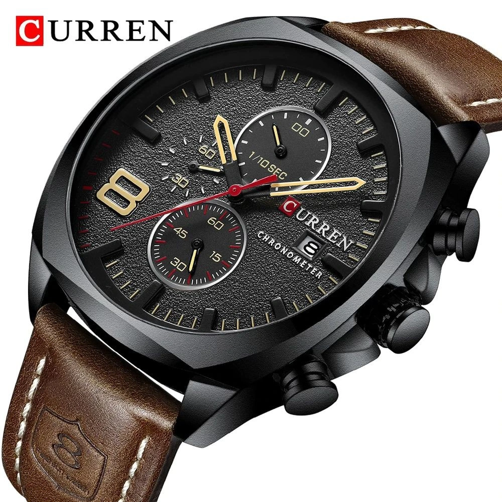 CURREN 8324 Jam Tangan Pria Analog Tali Kulit Chronograph Aktif CURRENOS