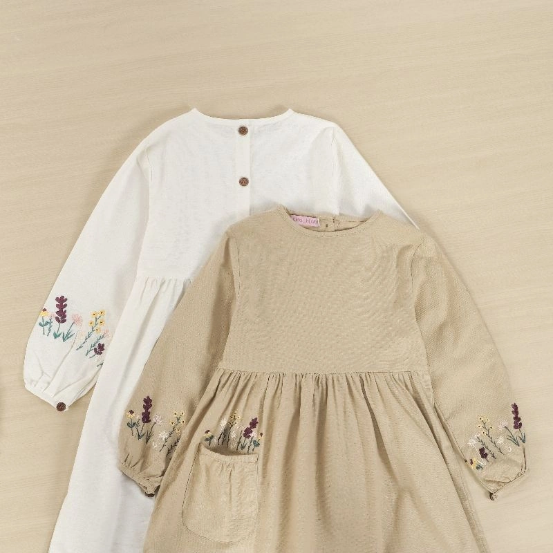 Kiddi Hijab Kikan Dress Gamis Muslim Anak Tanggung Remaja Perempuan Bahan linen Bordir Manual Baju Lebaran