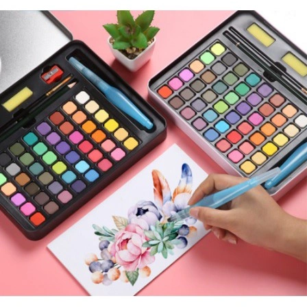 36/48 Watercolor Set Cat Air Set (Bonus Kuas dan Kertas Gambar) / Cat Air Padat / Solid Watercolor Set / 36 48 Warna Cat Air