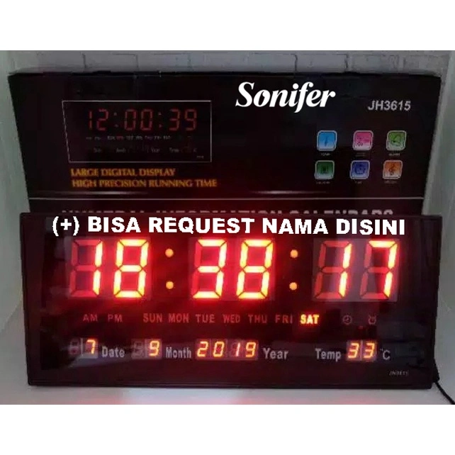 SONIFER Jam Dinding Digital FREE REQUEST NAMA LED Alarm Clock 36 x 15 cm