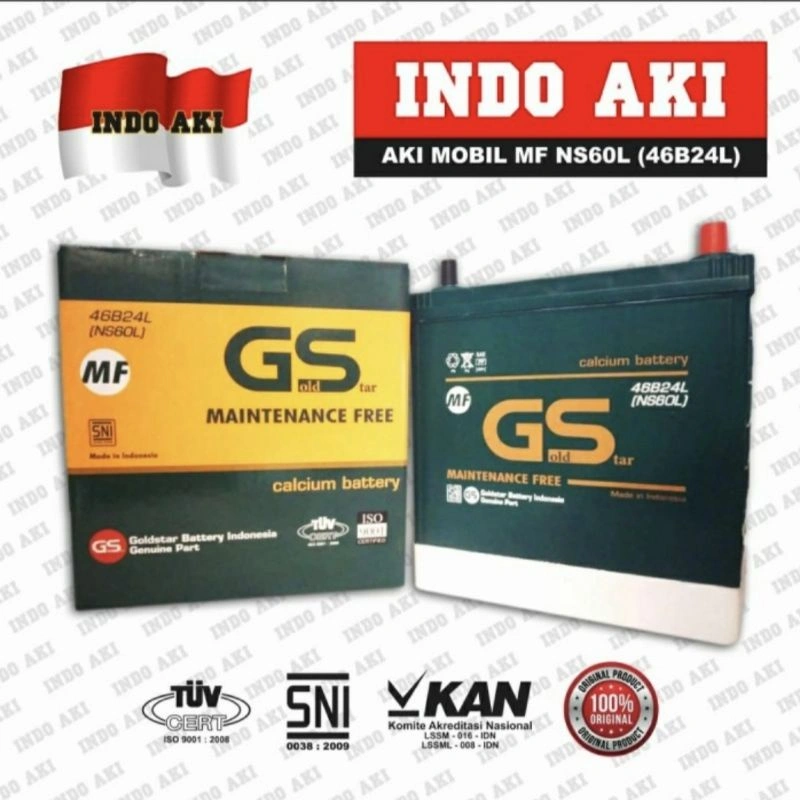 AKI MOBIL MAINTENANCE FREE MF NS60L 46B24L AKI KERING Karimun Baleno Aerio Picanto Corolla Altis Livina Gold Star (GS MF NS60L)