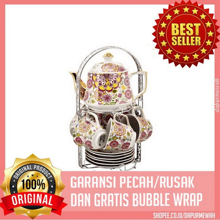 Vicenza Tea Set Ceramic C78 – Set Cangkir + Teko + Tatakan / Set Cangkir Teh & Kopi Elegan / Original Vicenza