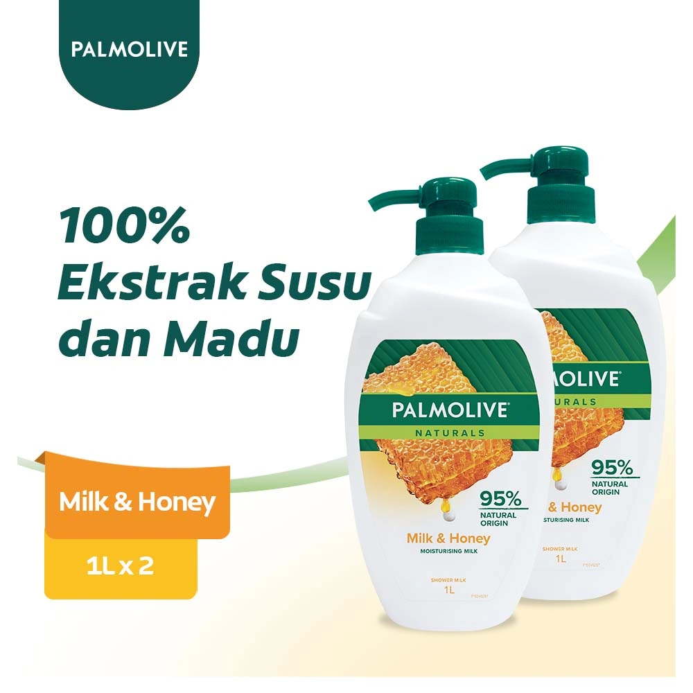 Palmolive Naturals Shower Gel Milk & Honey 1L - Sabun Mandi Cair (2pcs)