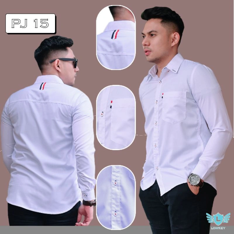 Kemeja Pria Slimfit Lowkey Premium PJ 15 Putih | Hem Atasan Kemeja Baju Laki-laki/Cowok Slimfit Kemeja Pria Panjang Kemeja Cowok Dewasa Kemeja Cowok Keren Kemeja Pria Slimfit