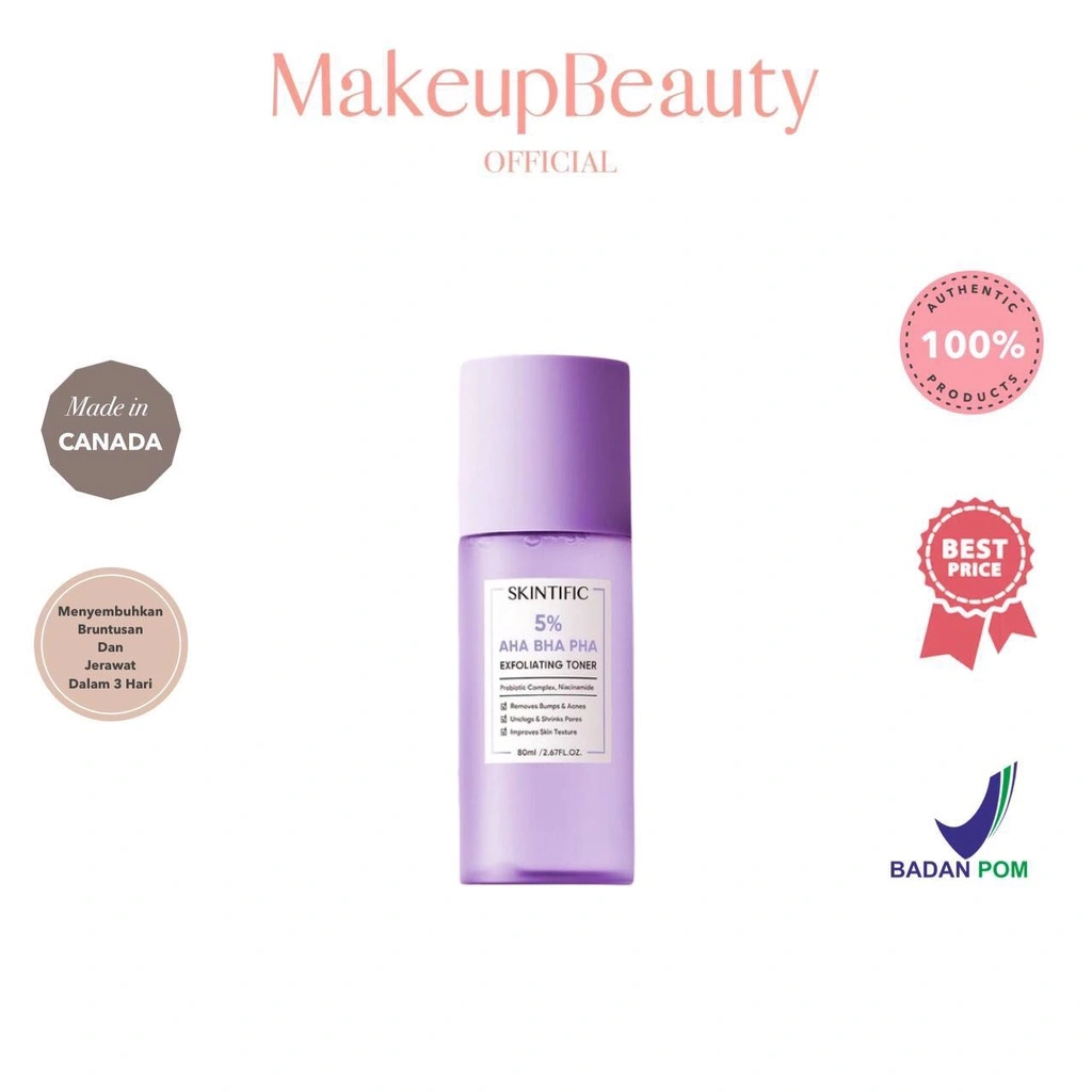 SKINTIFIC 5% AHA BHA PHA Exfoliating Toner 80ml | Face Exfoliators Glow and Smooth Skin with Niacinamide