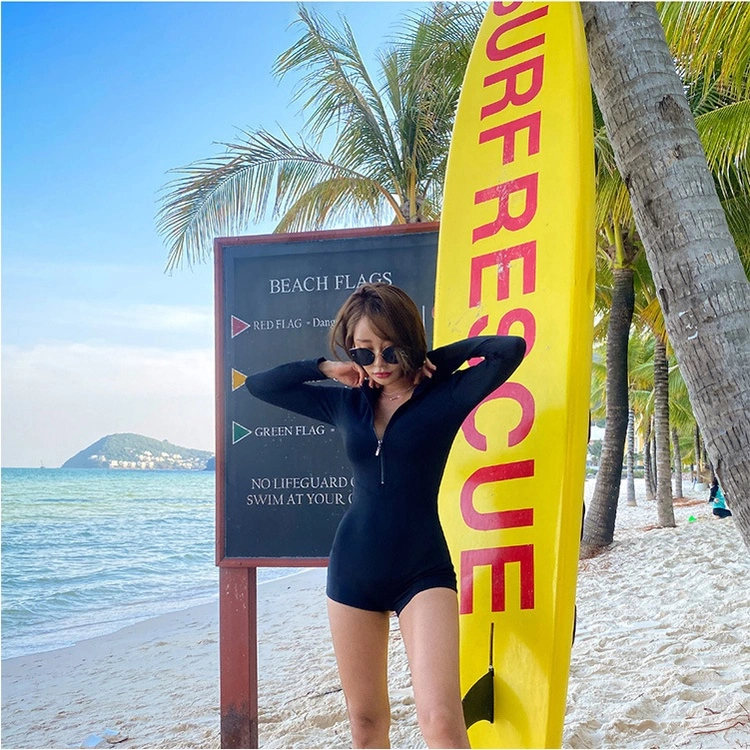 Lady Swimsuit Diving Bikini Baju Renang Wanita Swimwear Baju Pantai Fashion Korea Import Premium Lengan Panjang Long Sleeve Rashguard One Piece Black 8402