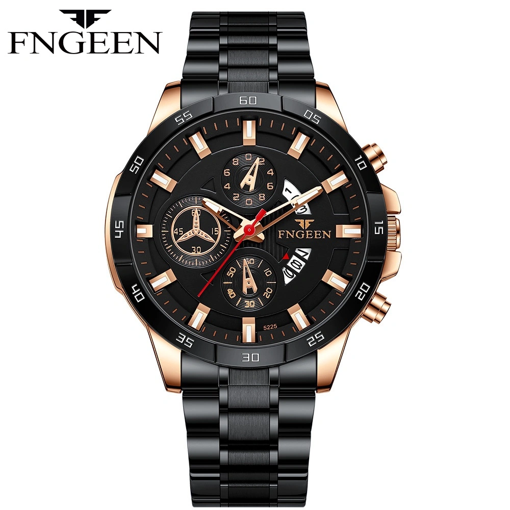 FNGEEN 5225 Jam Tangan Pria Luxury Stainless Steel Sport Quartz Original Anti Air Watch