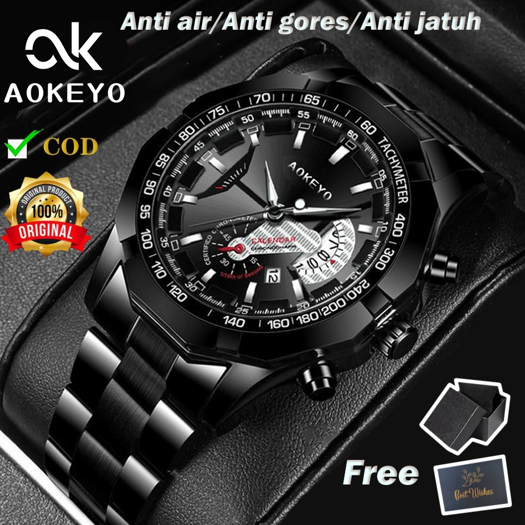 Aokeyo S001 Jam Tangan Pria Anti Air Original Luxury Stainless Steel Free BOX+Kartu