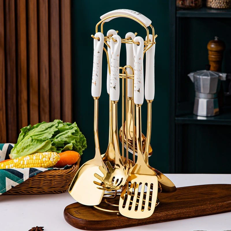 BAKINDO Spatula Masak Gold Jade Set 7 In 1 Emas Elegant Mewah/Spatula Kitchen Tools