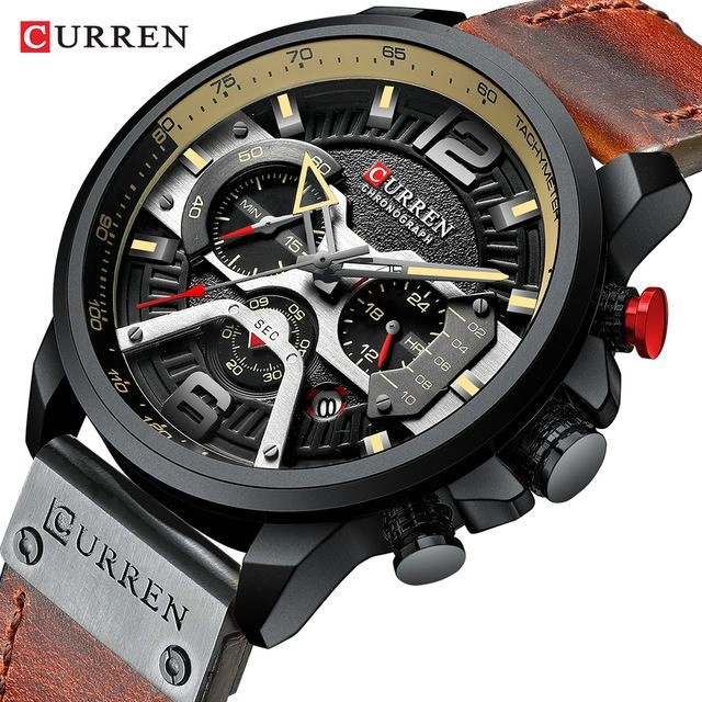CURREN 8329 Jam Tangan Pria Analog Tali Kulit Chronograph Aktif CURRENOS