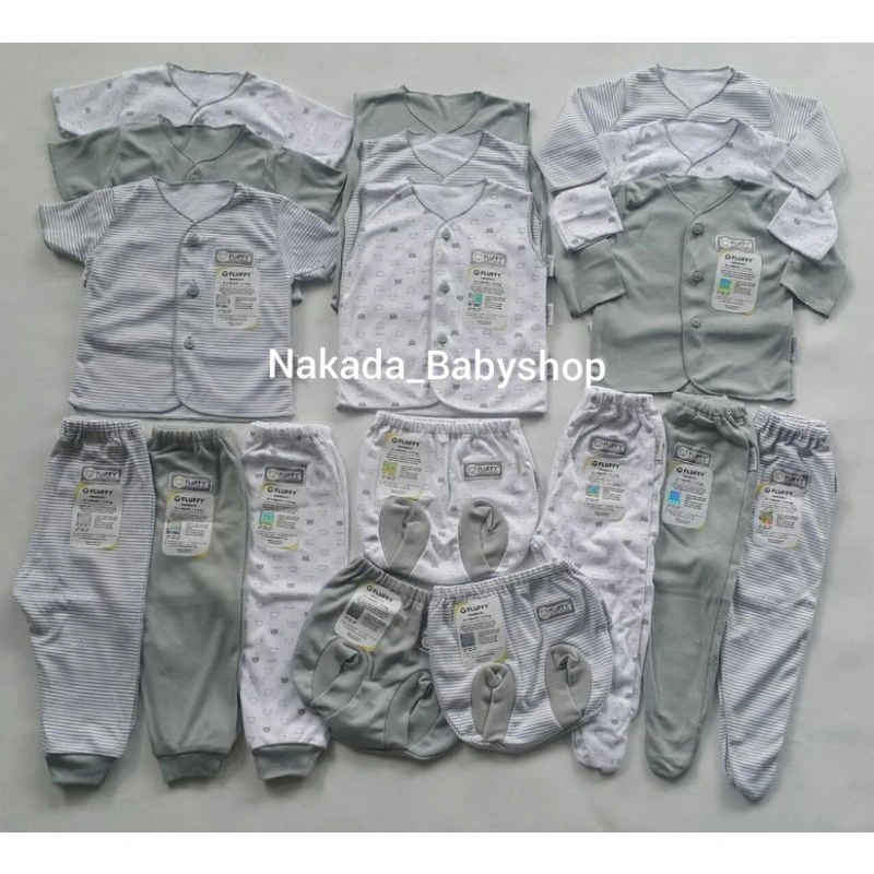 FLUFFY PERLENGKAPAN BAYI BARU - PAKET BAJU BAYI NEWBORN ABU SERIES