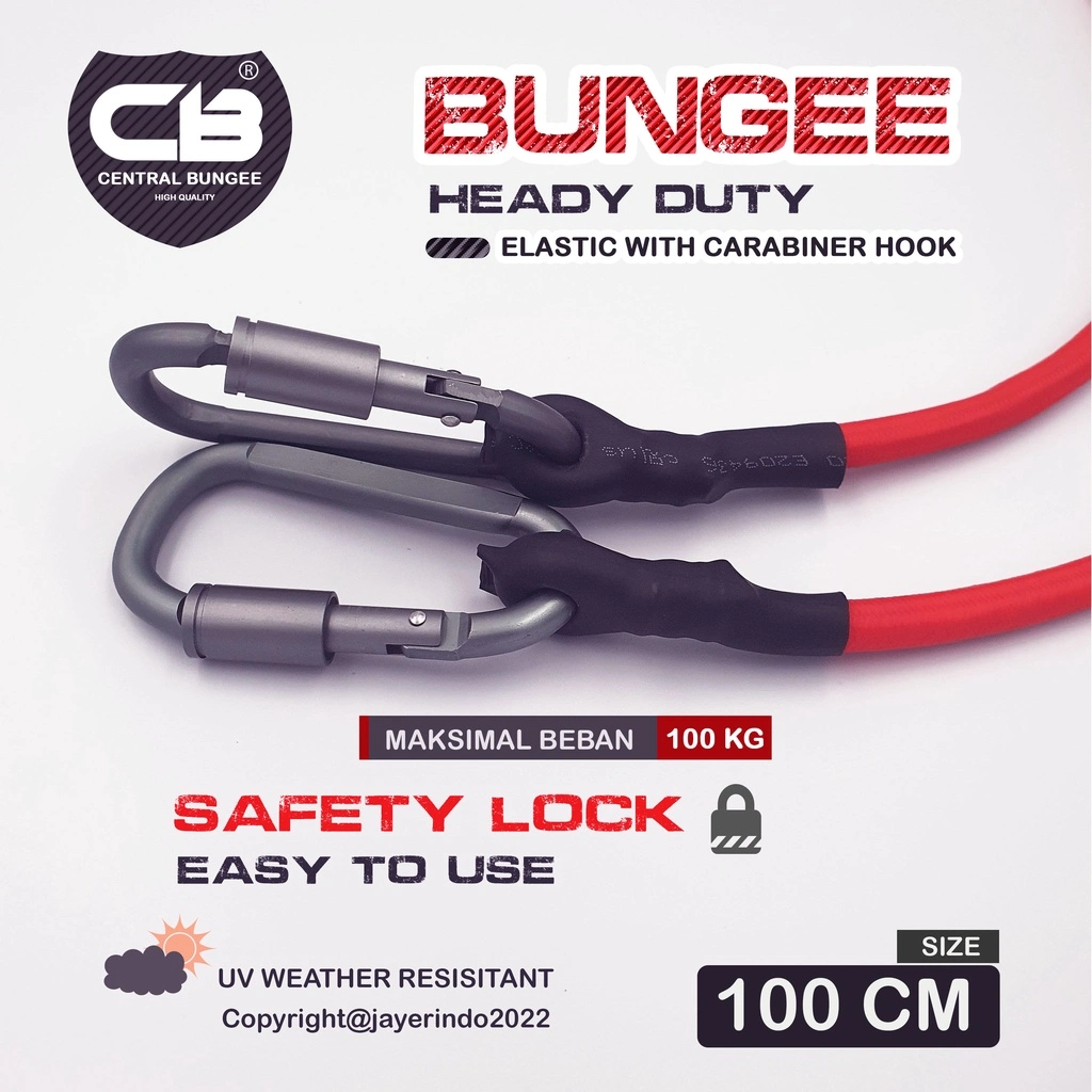 Tali Pengikat Barang Motor Hook Carabiner - Tali Trampoline BUNGEE Elastic 80% Streching - Jaminan Daya Ikat Kuat